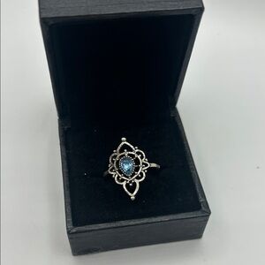 Silver Filigree Ring with Blue Teardrop Gemstone